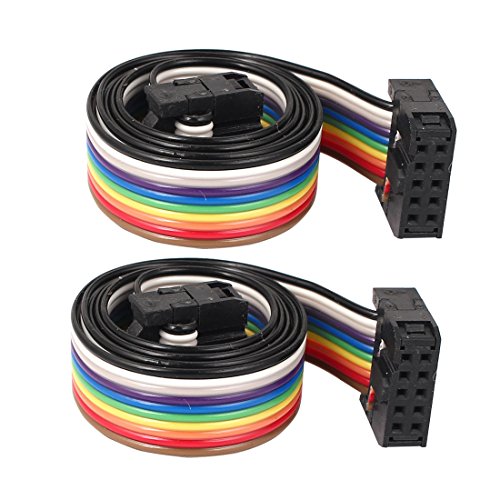uxcell Connector IDC Flat Rainbow Color Ribbon Cable, F/F, 50 cm, 10 Pin, 10 Way for DIY, 2 Pieces