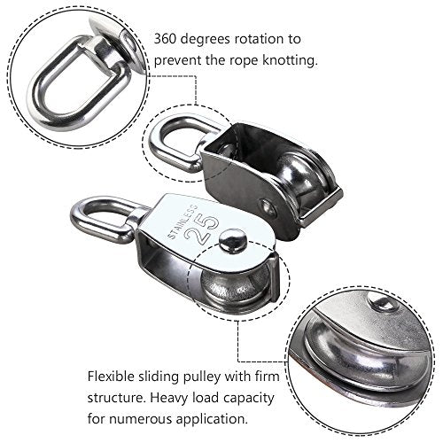 YAMASO,2Pcs 304 Stainless Steel M25 Silver Single Pulley Block Wire Rope Hanging Wire Towing Wheel - size: M25-2pcs
