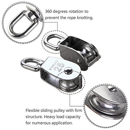 YAMASO,2Pcs 304 Stainless Steel M25 Silver Single Pulley Block Wire Rope Hanging Wire Towing Wheel - size: M25-2pcs