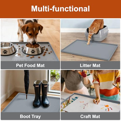 34" x 22" Extra Thick Silicone Mat Waterproof with Raised Edge, - color: Gray, size: 34"L x 22"W