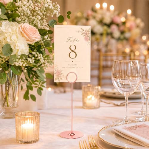 Urban Deco 16 Pieces Table Card Holder 8 inches Table Number Holders Place Steel Card Holders for Photos, Food Signs, Memo Notes, Weddings, Restaurants, Birthdays (Rosegold) - color: Rosegold