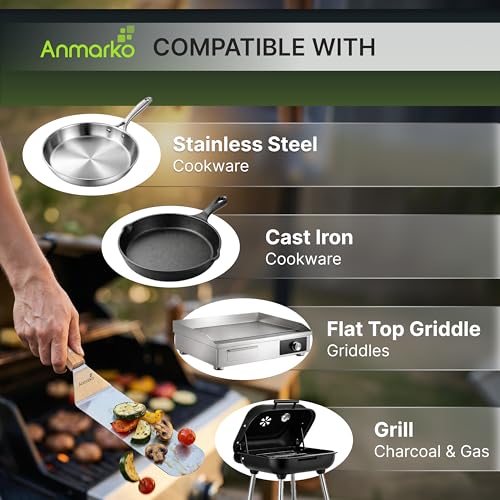 Anmarko Stainless Steel Spatula with Wooden Handle, Food Spatula with S-Hook - color: WH 1pc Mid