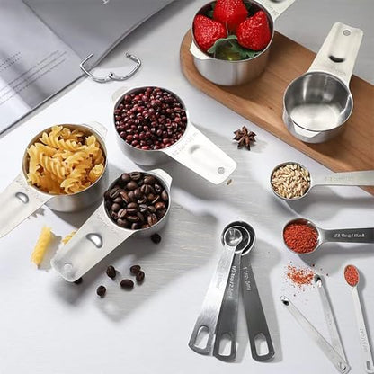 21PCS Measuring Cups and Spoons Set, Include 7 Nesting Measuring Cups, 9 Measuring Spoons and 5 Mini Spoons, Stainless Steel Metal Measuring Set, Kitchen Gadgets for Cooking & Baking - size: 21PCS Set