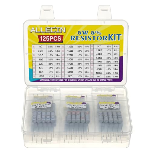 5W Carbon Film Resistor Kit from 1 Ohm to 1M Ohm 25 Values 5 Watt 5% Resistors Assortment - size: 5W