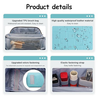 BOYATU Travel Makeup Bag Organizer: 180°Open-Flat 3 Pcs Make up Bags Set - color: 01-C-Blue
