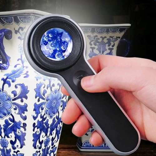 Handheld Magnifier Loupe 60x with UV and LED Lights, USB Rechargeable Illuminated Jewelers Loupe Optical Glass Magnifying Glass for Diamond, Jewelry, Coins, Stamps, Currency, Circuit Board