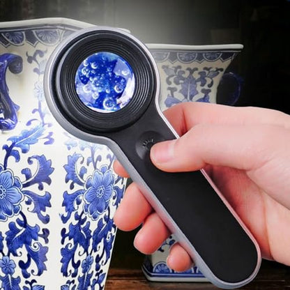 Handheld Magnifier Loupe 60x with UV and LED Lights, USB Rechargeable Illuminated Jewelers Loupe Optical Glass Magnifying Glass for Diamond, Jewelry, Coins, Stamps, Currency, Circuit Board