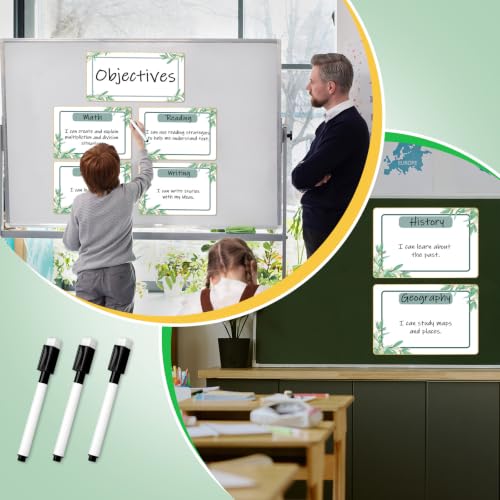 7Pcs Magnetic Write & Wipe Blank Labels, Eucalyptus Leaves Design Dry Erase Learning Magnets with 1 Black Pen & Back Card (30 * 20cm), Classroom Office Home Organization Supplies - style: Eucalyptus Leaves