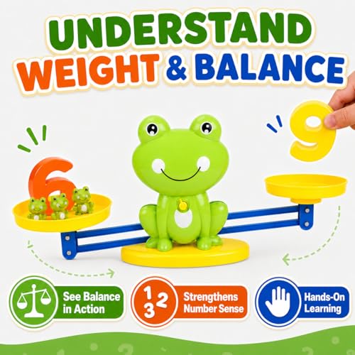 CozyBomB Frog Scale Balance Counting Toy - Preschool Math Learning Games - color: Green