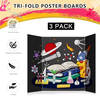 HAUTOCO 3 Pcs Small Trifold Poster Board 21'' x 14'' Project Boards - color: Black, size: 21 x 14 inches