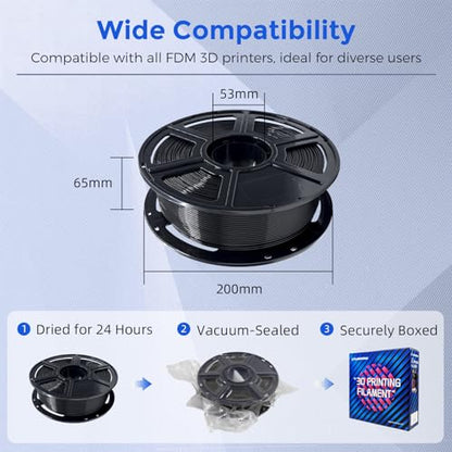 FLASHFORGE PETG Pro Filament 1.75mm Black, 3D Printer Filament 1kg (2.2lbs) Spool, Dimensional Accuracy +/- 0.02mm, 3D Printing Filament for Various Mechanical Parts, Waterproof Parts - color: Black