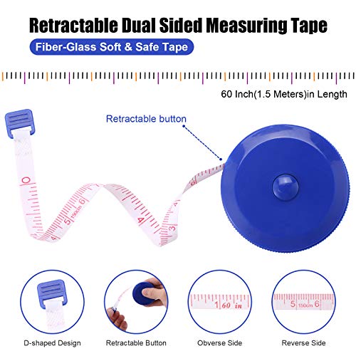 Measuring Tape Retractable, 60 Inch Soft Fabric Tape Measure for Body, Push Button Sewing Measurement Tape for Cloth Waist(3 Pack/Blue Purple Sky Blue) - color: Blue, Purple, Sky Blue