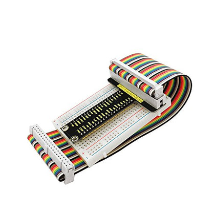 KEYESTUDIO GPIO Breakout Kit for Raspberry Pi - Assembled Pi Breakout + Rainbow Ribbon Cable + 400 Tie Points Solderless Breadboard