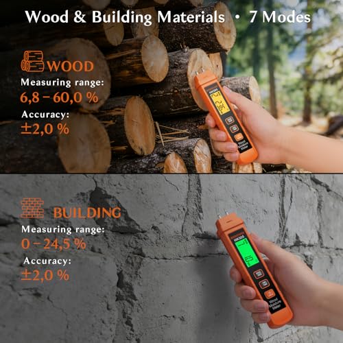 Wood Moisture Meter - Pin Type with 7-Material Calibration