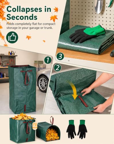 HEMOTON Reusable Yard Waste Bags 72 Gallon, 2 Pack with Gloves