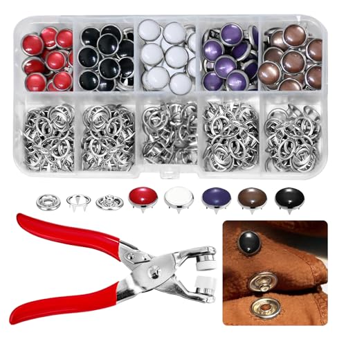 NXTOV 100 Set Pearl Snaps Button Kit with Fastener Pliers - color: Black,red,whith,brown,purple