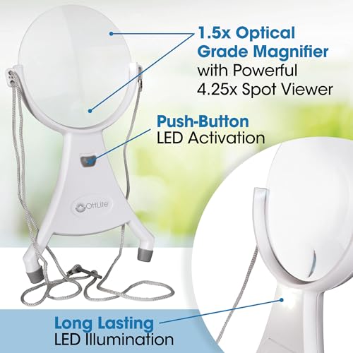 OttLite 4-Inch Hands-Free LED Magnifier, White