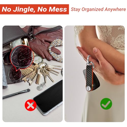 T-carbon Carbon Fiber Key Organizer, Compact Key Holder, Silent Keychain, Expandable Key Case Holds Up to 8 Keys - color: Orange