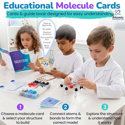 Educational Molecule Model Kit for Kids - Organic Chemistry Molecular Model Kit with Guide & STEM Learning Activity Cards for Teens & Adults to Build 3D Molecules, Atoms, Bonds