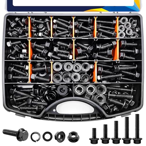 454 pcs Metric Flange Bolt Assortment Kit- Grade 10.9 M6 M8 M10 M12 Nuts and Bolts Assortment Kit, Black zinc Plating Hex Bolts and Nuts Washers,Metric Bolt Assortment for Automotive - color: Black-454PCS M6 M8 M10 M12