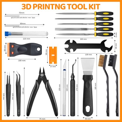 50Pcs 3D Printer Tool Kit & Accessories for All FDM/SLA Printers, Includes Nozzle Cleaning Kit, Scraper, Deburring Tool, Files, Brushes - Complete Starter Kit with Case
