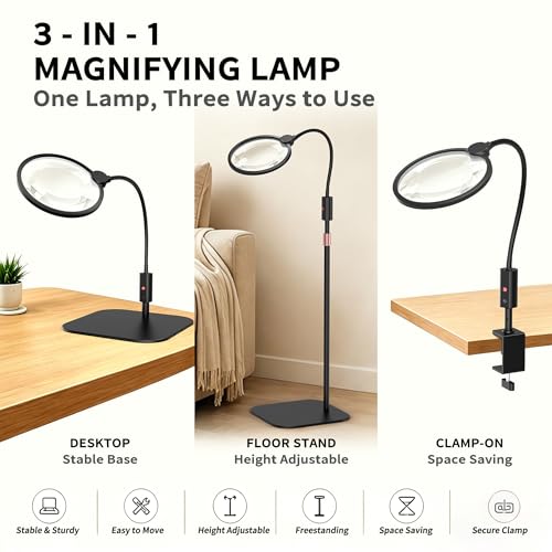7.1 Inch Extra Large Magnifying Glass with Light and Stand - size: 130mm