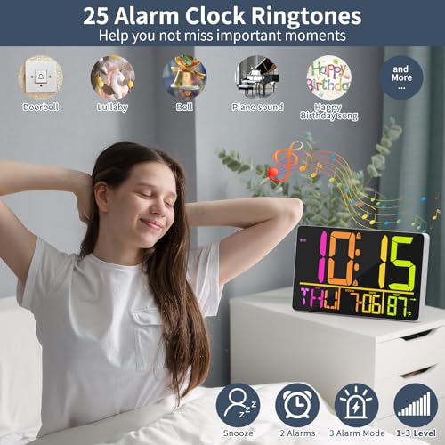 PERSUPER 13" Digital Wall Clock Large Display with Remote, Temp & Timer - style: RGB