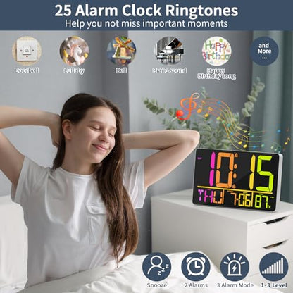 PERSUPER 13" Digital Wall Clock Large Display with Remote, Temp & Timer - style: RGB