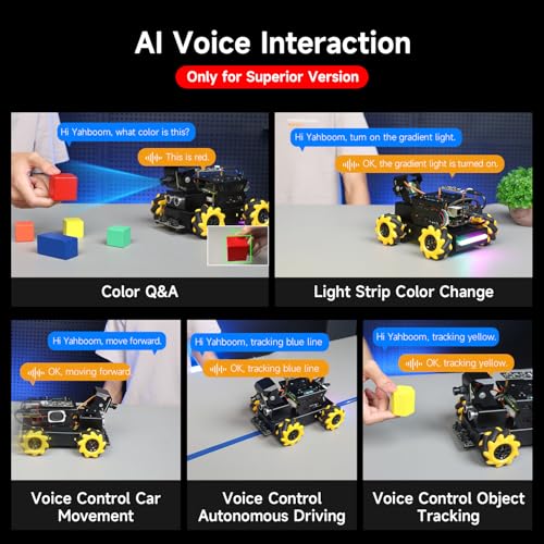 Yahboom Raspberry Pi 5 AI Vision Robot with Large AI Model 360° Mecanum Wheels Support Python Progamming Open Source Provide Installation Instructions Tech - color: Standard Without RPi5