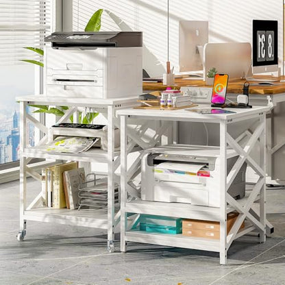 METYERRY 24"x23.6" Large Printer Stand with Power Outlet, 3 Tier Cart - color: White