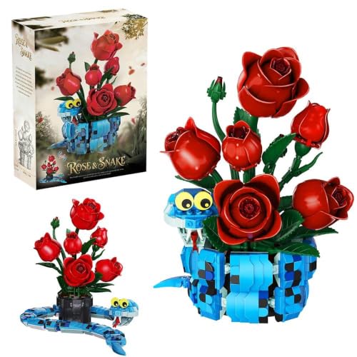 59011 Rose and Snake Building Blocks Flower Set, 778 Pieces of Floral and Plant Series Block Sets, Adult Creative Enthusiast Model Gifts and Unique Collectibles, Can be Used for Room Decoration - color: A9