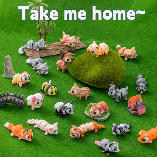 30pcs Mini 3D Printed Animals Statues, Movable Joints Realistic Collectible Figurines Set Mini 3D Printed Animals, Birthday and Halloween Christmas Party Gifts
