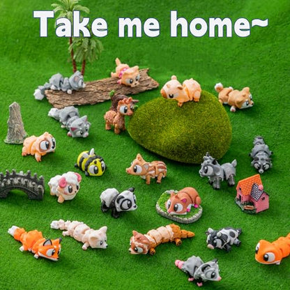 30pcs Mini 3D Printed Animals Statues, Movable Joints Realistic Collectible Figurines Set Mini 3D Printed Animals, Birthday and Halloween Christmas Party Gifts