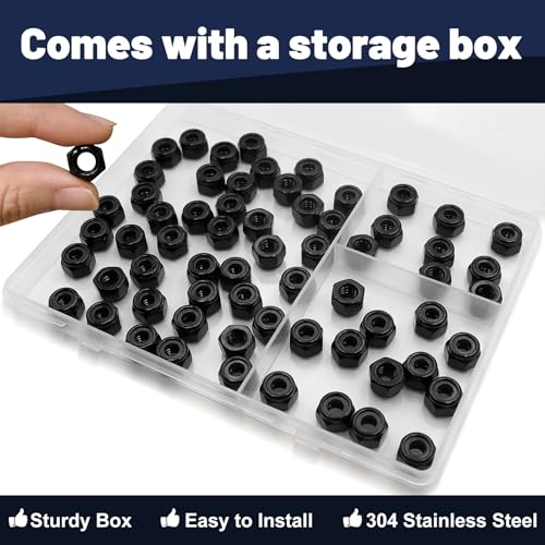 ZQZ 1/4-20 Stainless Steel Nylon Lock Nuts,65Pcs Nylock Insert Nut Black304 - color: Black, size: SAE 1/4-20; 65pcs