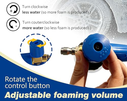 ESP Car Wash Foam Cannon, 1/4" Quick Connect Foam Gun with Adjustable Spray, Alloy Body, Wide Mouth Bottle & Versatile Converter for Car Cleaning & Outdoor Use - color: Blue