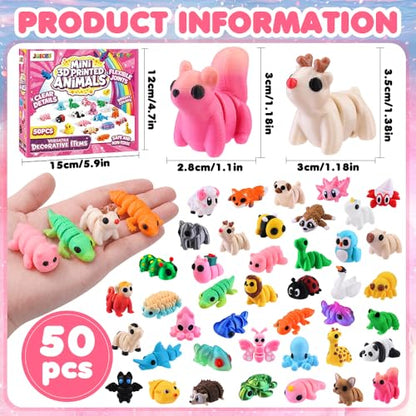 JOICEE 50Pcs 3D Printed Animals Articulated Flexible 3D Printed Fidget Toys - color: Pink