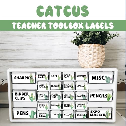 42 Pieces Teacher Toolbox Labels Tool Box Storage Label Classroom Supply Decor for Back to School Teachers Classroom Organization (Catcus) - style: Catcus