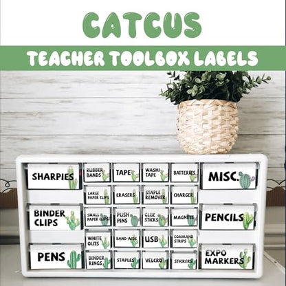 42 Pieces Teacher Toolbox Labels Tool Box Storage Label Classroom Supply Decor for Back to School Teachers Classroom Organization (Catcus) - style: Catcus