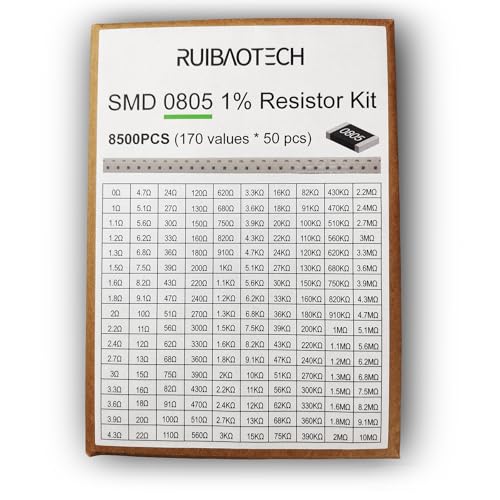 0805 SMD Resistor Assortment Kit (0-10M Ohm 1% Tolerance) Total 170 Values(Each 50 pcs) in One Surface Mount Chip Sample Book for Electronics Prototyping and Repairs - size: 0805 (0R-10M )50pcs/Value Resistors
