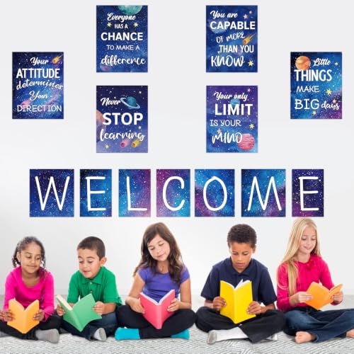 DUAIAI 13 Pieces Space Themed Classroom Decor Posters - color: Space