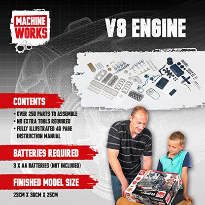 Machine Works Build Your Own V8 Engine Toy - Replica Model Building Kit - Features Augmented Reality, Sounds and Illumination, 4 Modes, 250+ Pieces, 14+ Years - style: V8 Engine