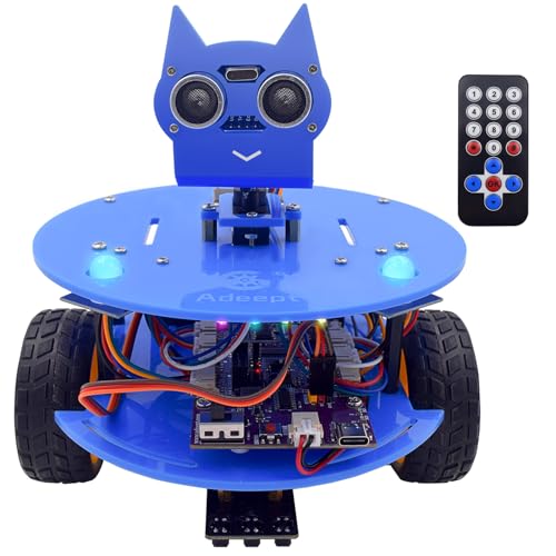 Adeept Smart Car Kit(Compatible with Arduino IDE), Line Tracking, Obstacle Avoidance, OLED Display, Ultrasonic Sensor, Wireless Remote Control, DIY STEM Educational Robot Car Kit (Blue) - color: Blue
