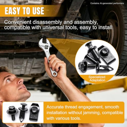 weideer 30PCS Universal Fender Liner Screw U Nut Kit,M6 Engine Splash Shield Hex Head Screw U Clips,Push Retainer Fastener Rivet Clips - color: BK M6