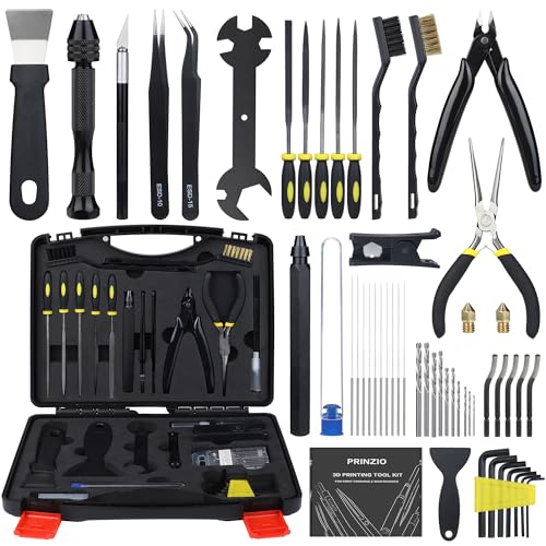 61-Piece 3D Printer Tool Kit with Hard Case, Deburring Tool, Craft Knife, Hand Drill, Needle Files, Scrapers, Nozzle Cleaning Needles & PTFE Tube Cutter for FDM/SLA Printers