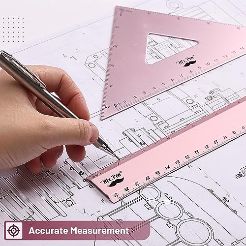 Mr. Pen- Metal Geometry Kit, 4 Pack, 45° & 30°/60° Set Squares - color: Light Pink