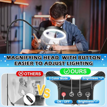 30X 10X Large Floor Magnifying Glass with Light and Stand - color: Black