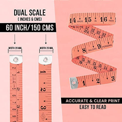 Flexible Tape Measure Pack of 2, Accurate Dual Scale Standard & Metric Measurements Tape,Soft Measuring Tape for Body, Weight Loss Sewing Tailor Craft Ruler 150cm/60 inch - color: Peach / 2 Pack