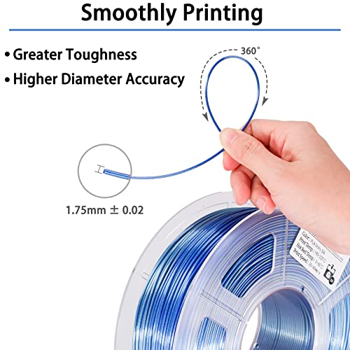 PLA 3D Printer Filament, PLA Filament Silk Silver Shiny Blue PLA Filament 1.75mm +/- 0.02mm, 3D Printing Filament 1kg/2.2lbs - color: Silk Shiny Blue Silver