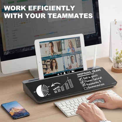 TSJ OFFICE Desktop Whiteboard Dry-Erase-Board - Computer Keyboard Stand White Board Surface Pad with Drawer, Desk Organizers with Accessories for Office, Home, School Supplies - Black＆Grey - color: Grey Base/ Black Glass