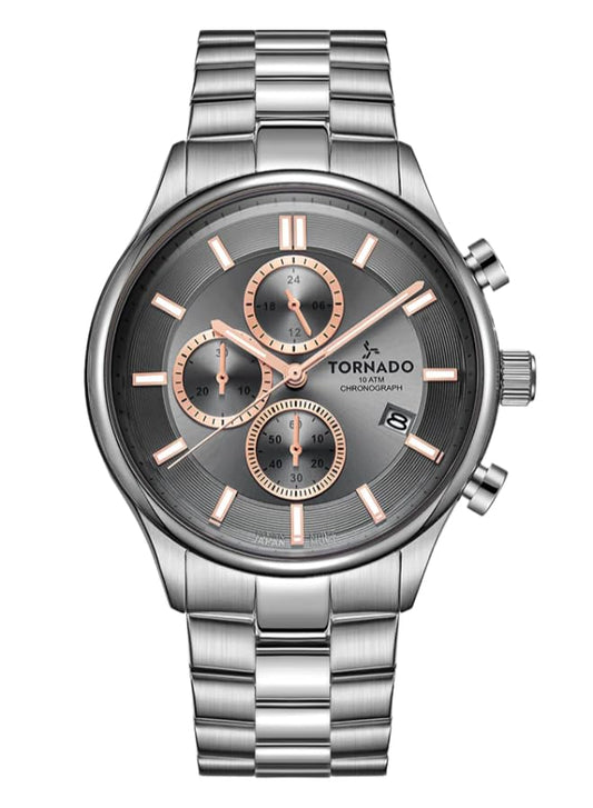 Tornado Celestia Elite Men’s Chronograph Watch | Green Dial, Gold Case & Strap, 42x48mm, 10ATM - T6106B-GBGH - color: Grey